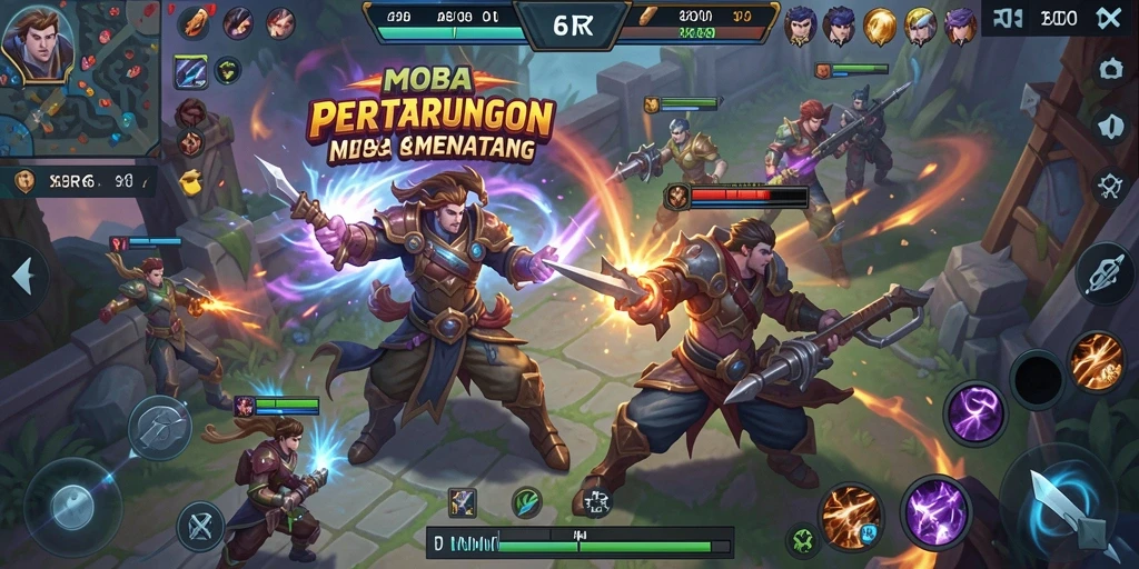 Tampilan gameplay seru di R6R6 dengan aksi MOBA yang intens.